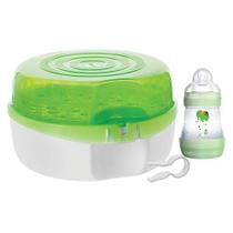 Esterilizador de mam baby bottle, esterilizador de garrafa de bebê de vapor de micro-ondas com mam 5 onças anti-cólica baby mam e tong de mamilo, 3 peças, verde