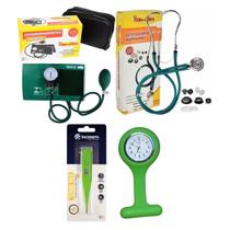 Esteto Esfigmo Termômetro e Relógio Verde