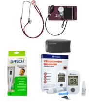 Esteto medidor de pressão termômetro completo cor:bordô