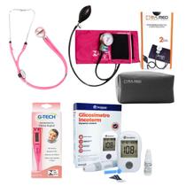 Esteto medidor de pressão termômetro completo cor pink