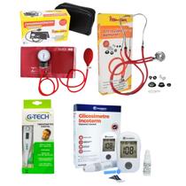 Esteto medidor de pressão termômetro completo cor vermelho