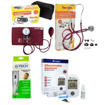 Esteto medidor de pressão termômetro completo cor vinho