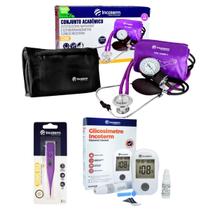 Esteto medidor de pressão termômetro completo roxo