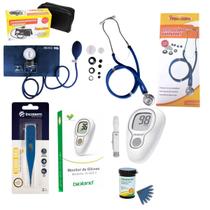Esteto medidor de pressão termômetro e glicossímetro rosa