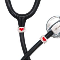 Estetoscópio Charms HEYGOO Bling Heart Red Zinc Alloy x2 Estetoscópio Charms HEYGOO Bling Heart Red Zinc Alloy x2