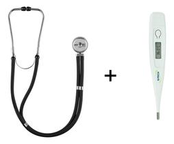 Estetoscópio Duplo Adulto E Infantil + Termometro Axilar