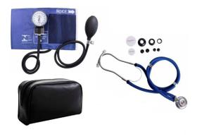 Estetoscópio Duplo + Medidor de Pressão Arterial Manual Azul - Premium