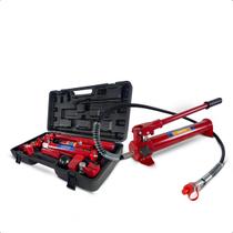 Esticador Hidráulico 10 Toneladas Kit 14 Peças para Funilaria Alinhamento e Desamassar Lataria com Bomba Pistão Extensões Maleta Profissional