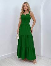 estido Feminino Longo Alcinha Camadas Acinturado Elegante Festa