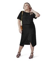 estido Midi Plus Size Feminino Preto Secret em Viscose com Elastano estido Midi Plus Size Feminino Preto Secret em Viscose com Elastano
