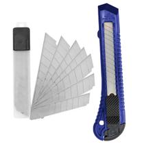 Estilete Largo Plástico 18mm Bazze CORES SORTIDAS Trava de Segurança + Blister 10 Unidades Lâminas de Reposição / Refil