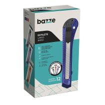 Estilete Largo Plástico 18mm CAIXA COM 12 UNIDADES - Bazze Aço Carbono Com Tratamento Antiferrugem e Trava de Segurança