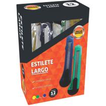 Estilete Largo Plástico 18MM - Cores Sortidas - Caixa com 12 Unidades