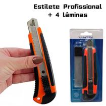 Estilete Metal Retratil Profissional Com 4 Lâminas