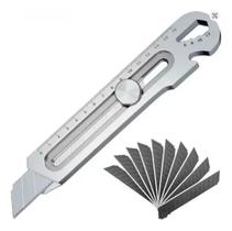 Estilete multifuncional de metal aco inox 18mm trava rosca com 10 laminas Estilete multifuncional de metal aco inox 18mm trava rosca com 10 laminas