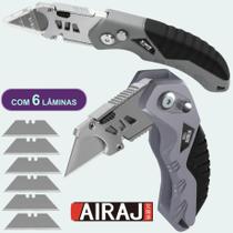 Estilete Profissional 6 Laminas Trapezoidal 19mm Canivete Dobrável Multiuso Cabo Ergonômico Emborrachado Airaj Estilete Profissional 6 Laminas Trapezoidal 19mm Canivete Dobrável Multiuso Cabo Ergonômico Emborrachado Airaj