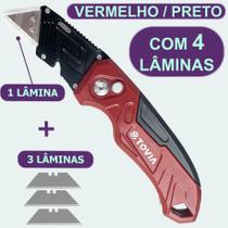 Estilete Profissional Aço Metal Com 4 Lâminas Ferramenta Multiuso Retrátil 19mm Com Trava Tovia