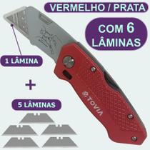 Estilete Profissional Multiuso Com 6 Laminas Trapezoidal Dobrável e Seguro Aço Reforçado Retrátil Tovia Estilete Profissional Multiuso Com 6 Laminas Trapezoidal Dobrável e Seguro Aço Reforçado Retrátil Tovia