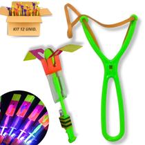 Estilingue Com Luz De Led Kit 12 Voador Brinquedo Lançador