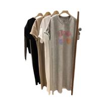 Estilo doce coreano impresso oversized solto verão feminino novo vestido de manga curta