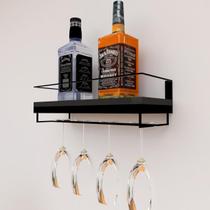 "Estilo Industrial: Adega Bar para Bebidas com Porta-Taças 45cm em Preto Perfeita para sua Decoração