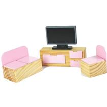 Estofado rosa com TV móveis casinha de boneca NewArt