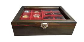 Estojo 06 Relógios e 04 Óculos - Ébano Flocado de Vermelho - Hobby Artesanato