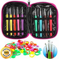 Estojo 09 Agulhas Emborrachada Crochê + Case E 50 Marcadores