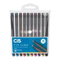 Estojo 10 Canetas CIS Tip Line 0,4mm 10 Cores Ponta Fina