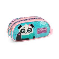 Estojo 2 Divisórias Up4You Panda Cachecol Verde Luxcel