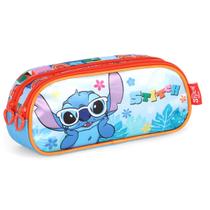 Estojo 2 Repartições Escola Menina Stitch Licenciado Azul