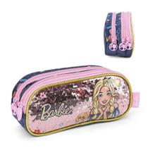 Estojo 3 Divisória Barbie Fashion Pet Paetê ul Luxcel