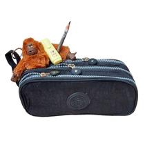 Estojo 3 Divisórias com Bolso Organizador + Chaveiro Macaco Pelúcia + Lápis Metalizado + Mini Marca Texto Divertido