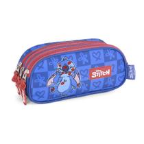 Estojo 3 Divisórias Escolar Disney Stitch Kiss Azul Luxcel