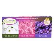 Estojo 3 Sabonetes Buquê de Flores, Flor de Jasmim e Lavanda