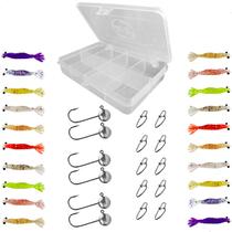 Estojo 37 pçs Com Micro Camarão Artificial Nano 4,5cm + Jig Head + Snap