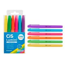 Estojo 6 Cores Caneta Marca Texto Lumini Neon Fluorescente - CiS Estojo 6 Cores Caneta Marca Texto Lumini Neon Fluorescente - CiS