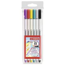 Estojo 6 Unidades Caneta Ponta Pincel Stabilo Pen 68 Brush 46.9222 1 ed