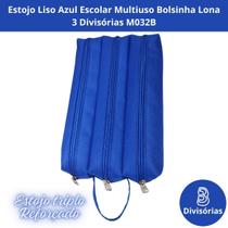 Estojo Azul Escolar Multiuso Bolsinha Lona 3 Divisórias M032B