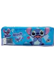 Estojo Bloco Escolar Stitch Azul Duplo com Apontador