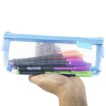 Estojo Bolsinha De Lápis Escolar Slim Transparente Multiuso