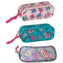 Estojo bolsinha Escolar Duplo Feminino Fita K7 Estojo bolsinha Escolar Duplo Feminino Fita K7