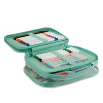 Estojo Box 100 Pens 2 Divisorias Cristal Turquesa