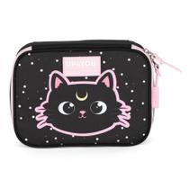 Estojo Box Baú Escolar Up4You Gato Preto Rosa Luxcel