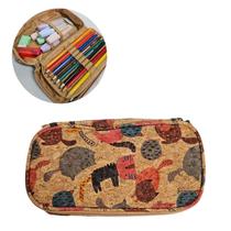 Estojo Box Escolar Duplo Gatos Divertidos Cortiça Organizador Aula Material Lápis Colorido Grande