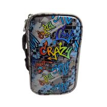 Estojo Box Escolar Grande Reforçado Menino Volta as Aulas Organizador Colorido Lápis Caneta Material Modelo:Crazy Grafit
