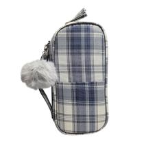 Estojo Box Grande Escolar Azul Escuro com Pompom Organizador Colorido Lápis Alça Caneta Aula Aluno