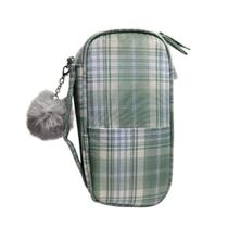 Estojo Box Grande Escolar Xadrez Verde com Pompom Organizador Colorido Fofo Alça Aula Material Estojo Box Grande Escolar Xadrez Verde com Pompom Organizador Colorido Fofo Alça Aula Material