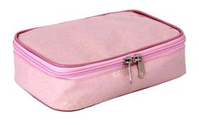 Estojo Box LS Em Verniz Glitter Rosa Com Divisões Para Lápis E Canetas - EE1259