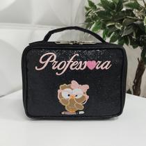 Estojo Box Multifuncional Preto Brilho Personalizado Professora Feminine- Coutre Bolsas